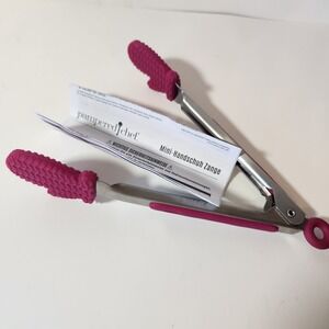 Pampered Chef Mini Mitten Tongs Stainless Steel Silicone Magenta Pink 8 Inch